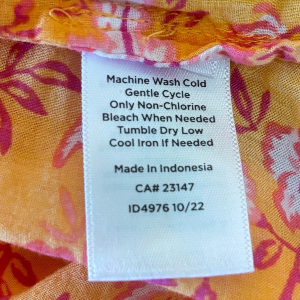Talbots 100% Cotton Orange Pink Floral Button Down Shirt M Climbing Jacobean - Picture 7 of 11